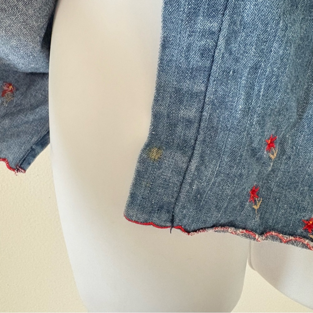 Embroidered Denim Button-Up Top - Picture 2 of 8